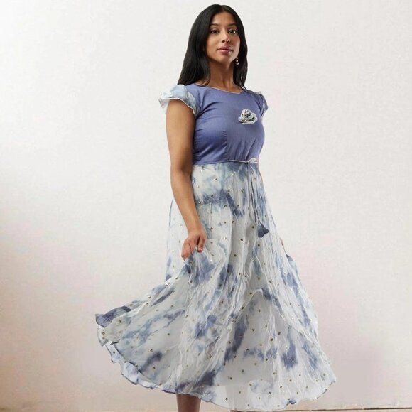 Stunning White Lavender Shibori Layered Dress | Muvvas Boutique - Picture 4 of 5